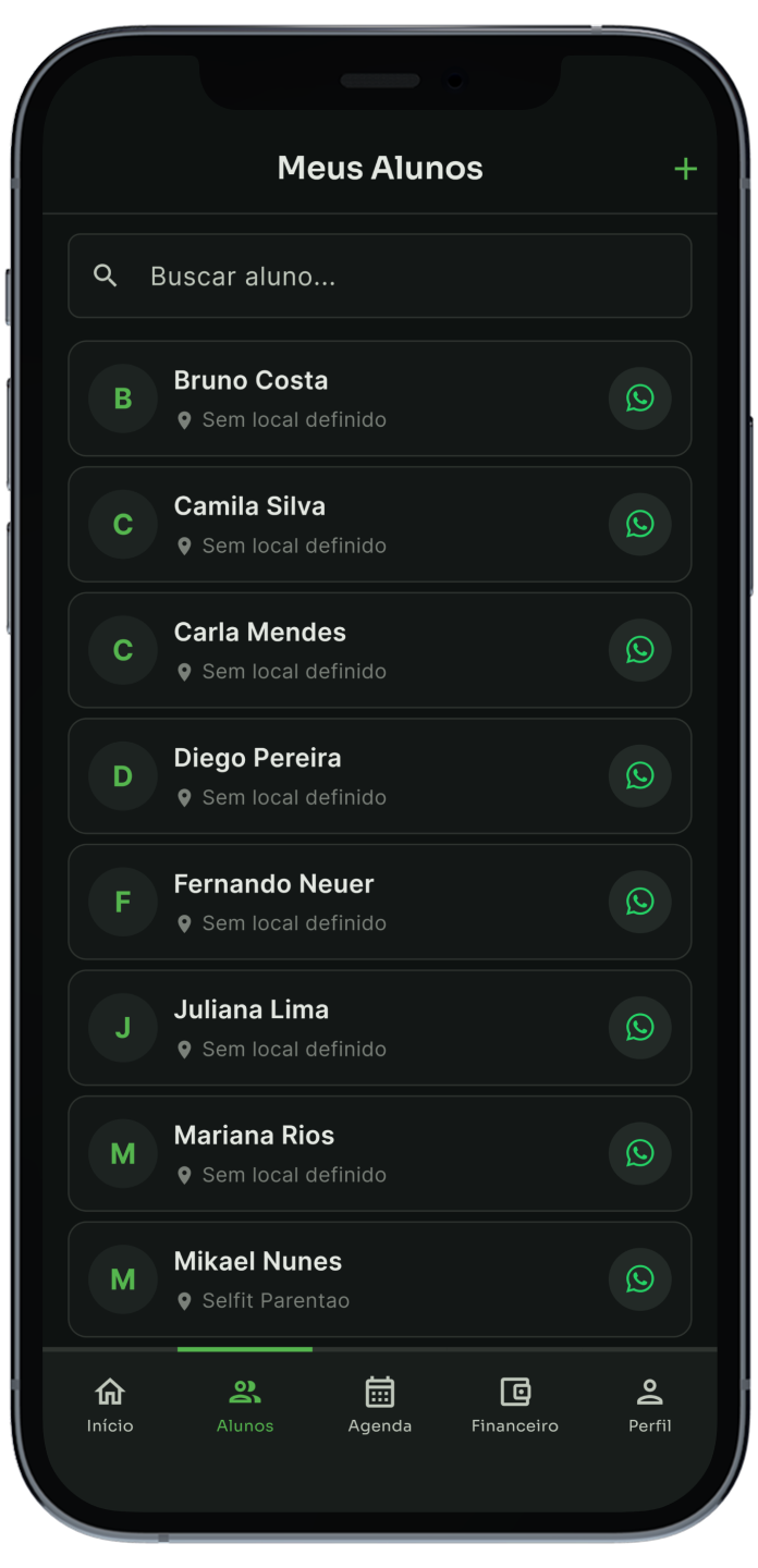 Lista de alunos com botão de WhatsApp